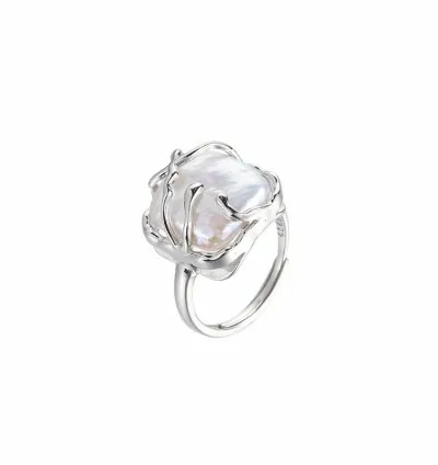 Sterling silver Baroque pearl ring